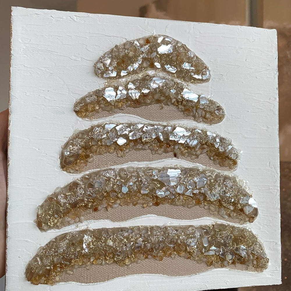 Citrine Crystal & Clear Quartz Crystal Tree Canvas Painting Christmas Decor